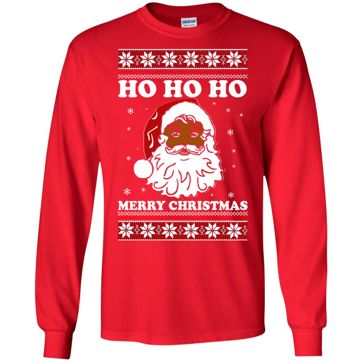 Black Santa Ho Ho Ho Merry Christmas Sweater, Long Sleeve - Rockatee