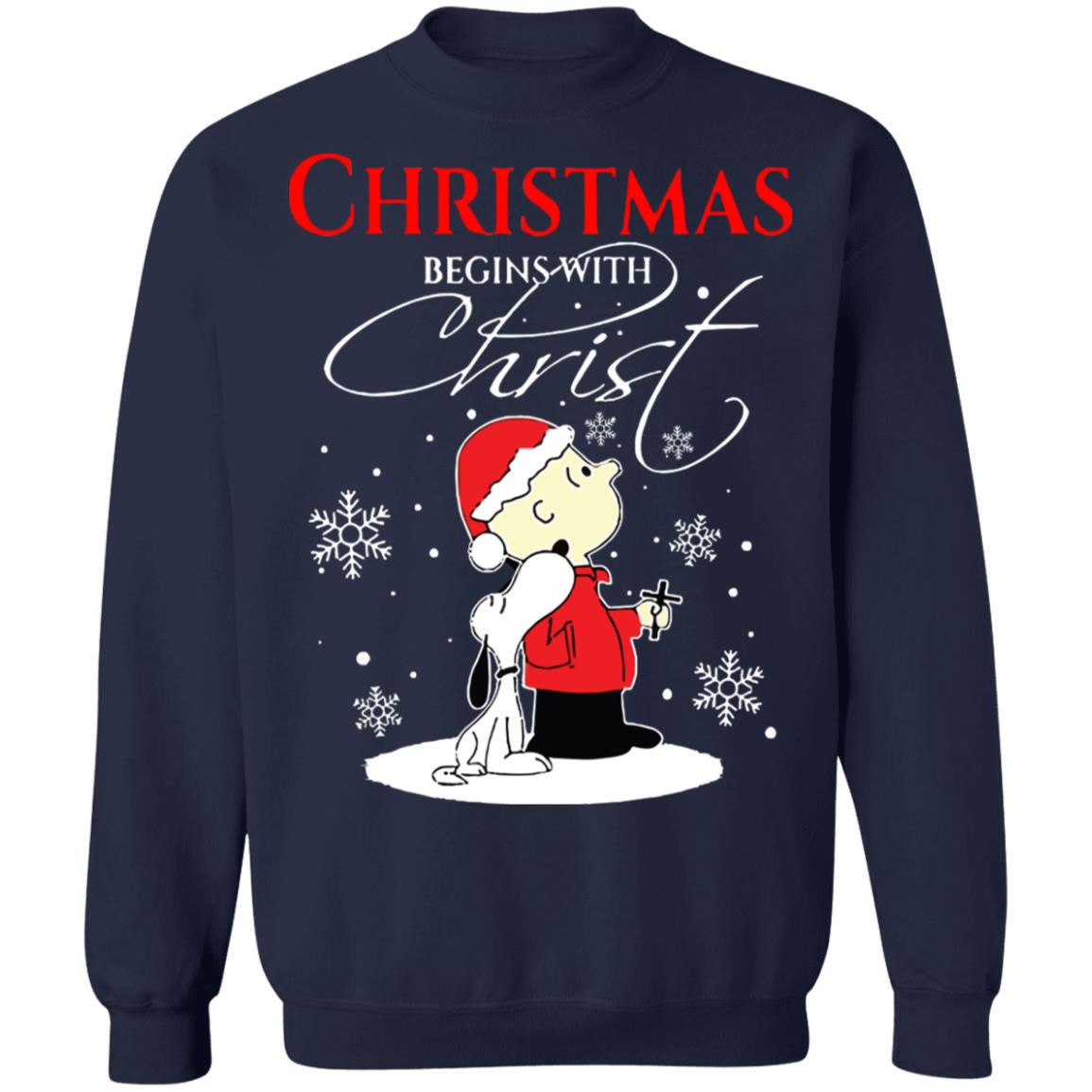 Christmas begins with Christ Charlie Brown Snoopy sweatshirt