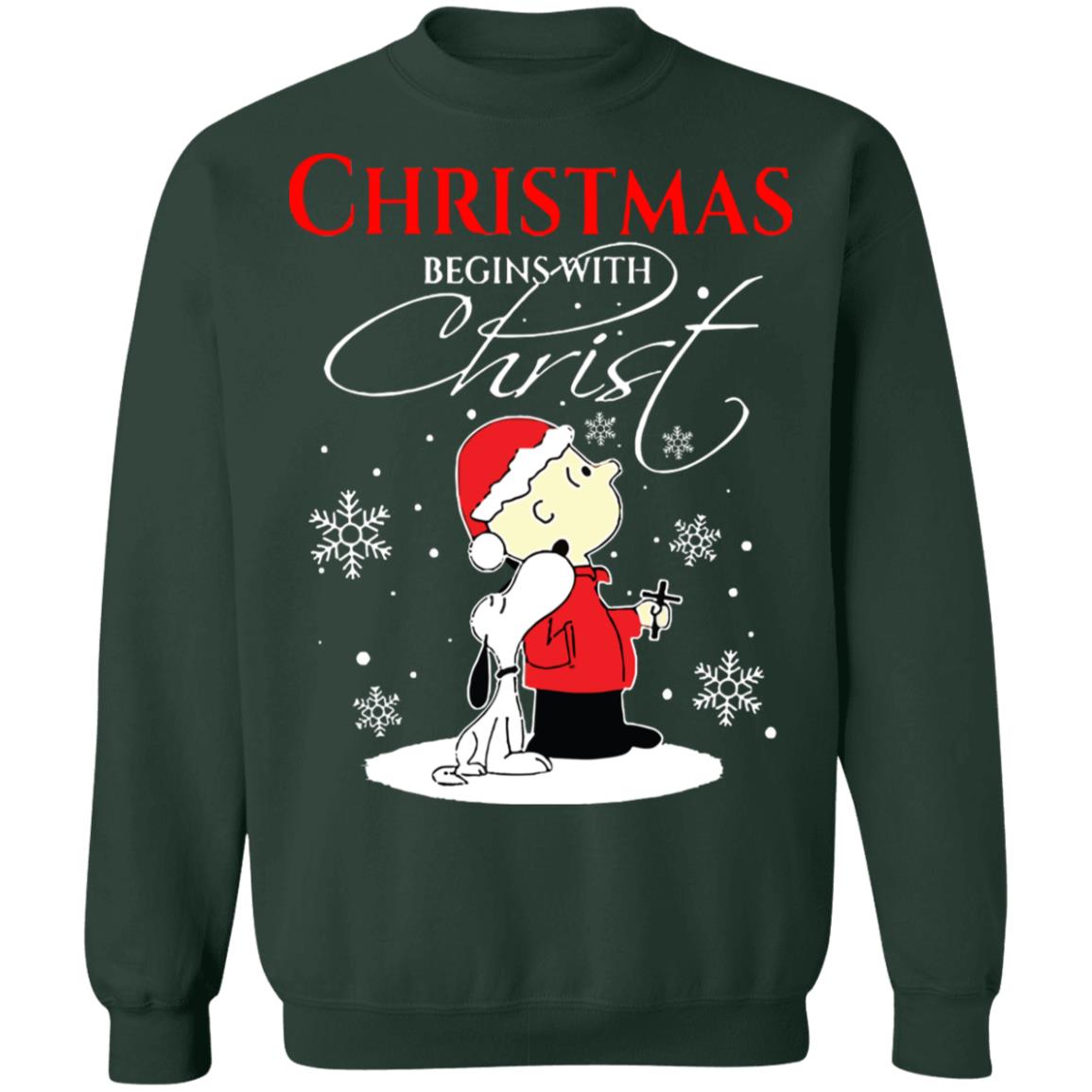 Christmas begins with Christ Charlie Brown Snoopy sweatshirt